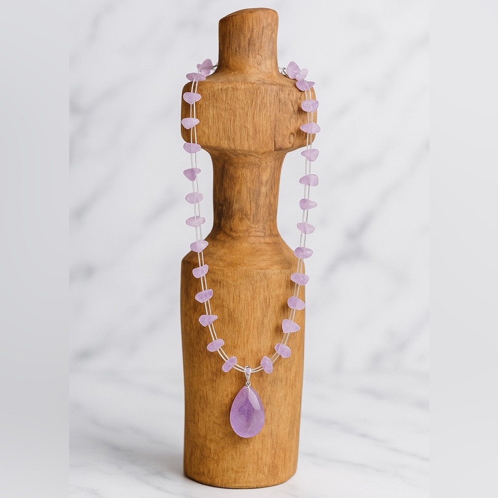 Amethyst chip necklace with tear drop pendant